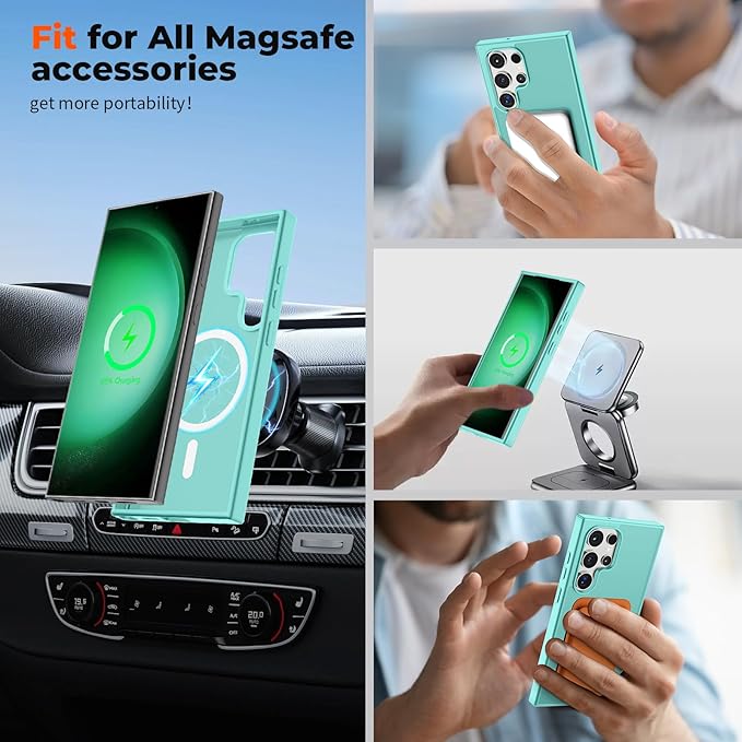 SUPFINE Magnetic for Samsung Galaxy S23 Ultra Case, (Built-in Magnets) (Military Grade Drop Protection) Slim Translucent Shockproof Phone Case,Blue Green