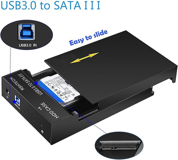 Hard Drive Enclosure, RSHTECH USB 3.0 to SATA External Hard Drive Docking Station for 3.5 inch SATA I/II/III HDD SSD Up to 16TB Support UASP (Black)