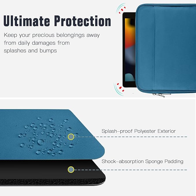 TiMOVO 9-11 Inch Tablet Sleeve Bag for iPad 11-inch A16 2025, iPad 10th Gen. 10.9", iPad 10.2", iPad Air 11/5th/4th Gen. 10.9", Galaxy Tab A9 Plus 11", Carrying Case with Pocket, Peacock Blue