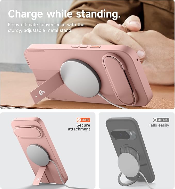 SURITCH for Google Pixel 10/10 Pro Phone Case, Compatible with MagSafe, Protective Cover with Camera Cover & Adjustable Metal Kickstand for Pixel 10/10 Pro 2025 -Pink