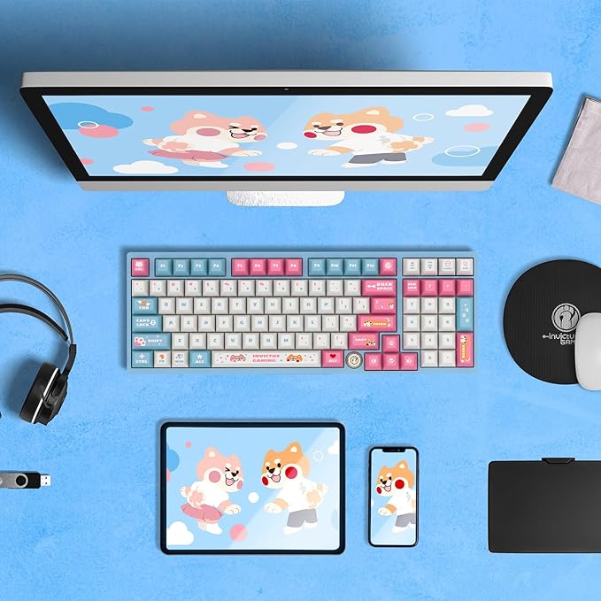 GATERON iG 98 Co-Branded Mechanical Gaming Keyboard, Tri-Mode Hot Swappable Wired/Bluetooth/2.4G Wireless Keyboard with RGB Light for Windows & Mac, PBT Keycaps (Sweet Time, Mini i Switch)