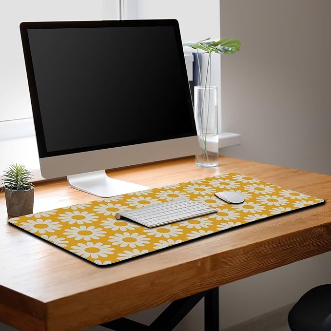 Computer Desk Mat Yellow Desk Mats, Large Gaming Mouse Pads Keyboard Mouse Pad, Mouse Mat Non-Slip Rubber Base Waterproof with Stitched Edges, 35.4 X 15.7 inch for Work/Game/Office/Home