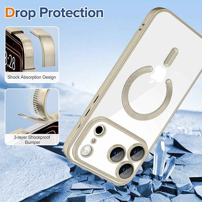 Hython Magnetic Clear for iPhone 17 Pro Max Case with Camera Lens Protector [Compatible with MagSafe] Plating Edge Slim Soft TPU Cover Protective Phone Case for iPhone 17 Pro Max 6.9", Matte Gray
