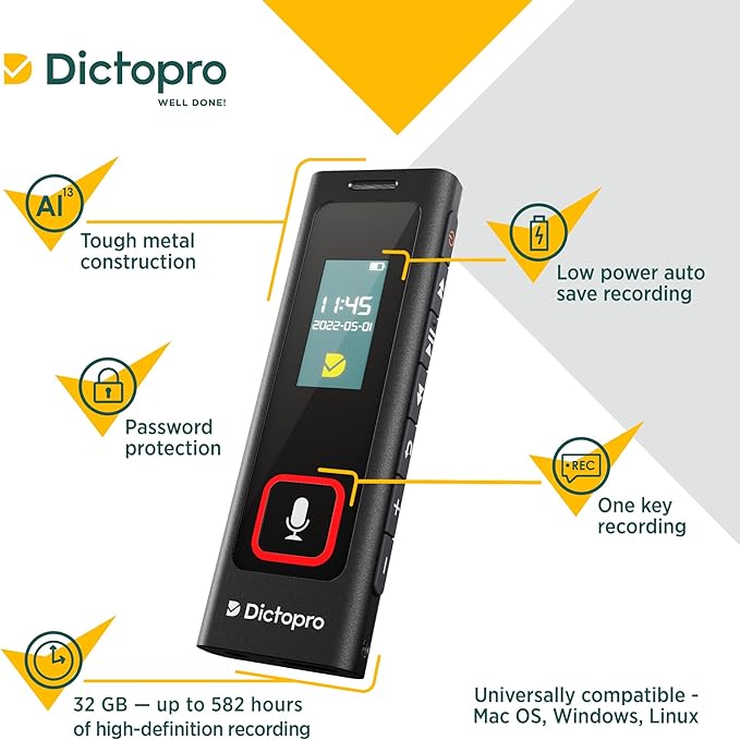 X200 - Voice Activated Digital Recorder, 32GB Memory, 582H Recording Time, Noise Reduction Dictophone, Portable Audio Recording with Sensitive Mics for Lectures, Meetings, Interviews