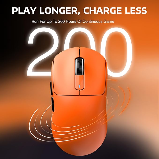 ATTACK SHARK X3 Wireless Gaming Mouse, 49g Ergonomic Computer Mouse, Triple Modes PAW3395 26K DPI Optical Sensor, 200h Battery Life, Programmable Buttons, Gaming Accessories for PC/Laptop/Mac(Orange)