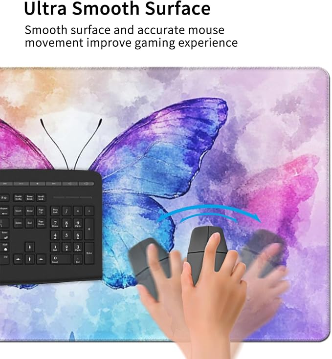 Extra Large Butterfly Mouse Pad 48x24 Inch – 3XL Huge Waterproof Desk Mat with Non-Slip Rubber Base & Stitched Edges, Full Coverage Mousepad Keyboard Mat for Work, Game, Office(Purple, XXXXL)