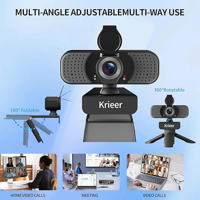 1080P Hd Webcam with Dual Mics &Rotatable Tripod,Privacy Cover for Pc/Laptop, Usb Computer Camera Plug & Play with Auto Light Correction for Video Calls, Live Streaming Gaming & Online Meetings