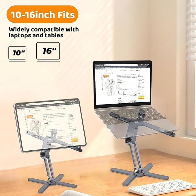 Moallia Laptop Stand with 360 Rotating Base, Computer Notebook Laptop Riser Metal Holder for Desk Collaborative Work, Fully Foldable for Easy Storage, Fits All MacBook, Laptops up to 16 inches, Grey