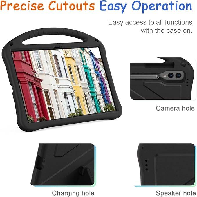 Kids Case for Samsung Galaxy Tab S10 Ultra/S9 S8 Ultra 14.6-inch Tablet, Techcircle Light Weight Shock Proof EVA Foam Handle Rugged Stand Protective Cover, Black