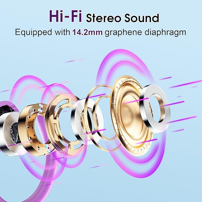 Wireless Earbuds 75hrs Bluetooth 5.4 Headphone Sport, 2026 Bluetooth Earbuds Stereo Deep Bass Over Ear Bud with Earhooks, ENC Noise Cancelling Mic, IPX7 Waterproof Earphone for Gym/Workout, Purple