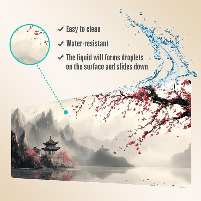 Extended Gaming Mouse Pad, Large Mouse Mat 3 mm Nature Rubber Base Mousepad with Stitched Edges, Non-Slip Desk Mat for Office Home Great Gift 31.5x11.8 Inch (Japanese Watercolor)