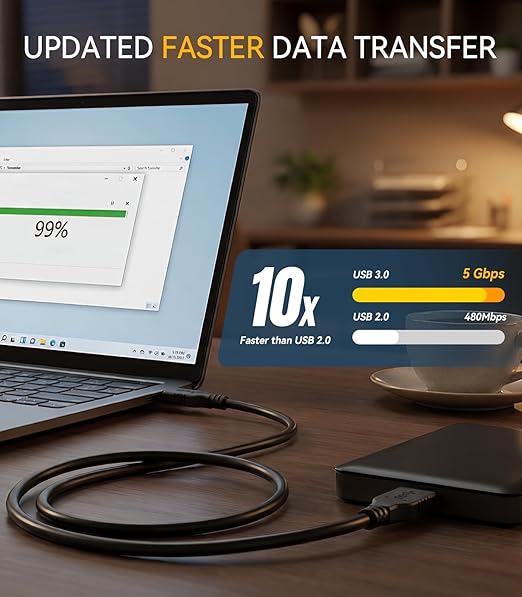 3.3FT USB 3.0 External Hard Drive Cord, Micro B to USB C for WD My Passport, Seagate, Toshiba, Canvio, LaCie, Compatible with iPhone 15, 16,17, PC, Mac, Samsung, LG, Moto, Pixel & Other USB-C Devices