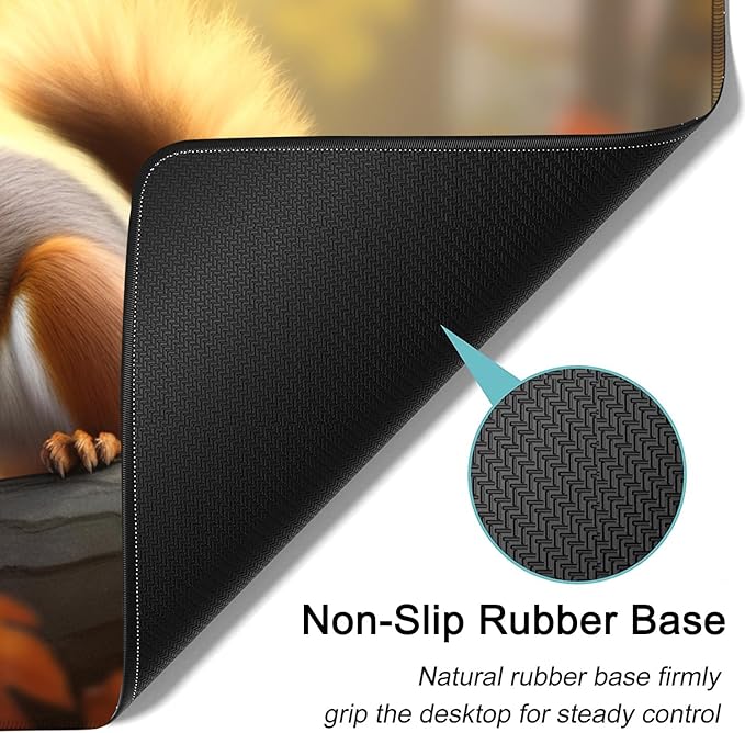Large Mouse Pad, 31.5 x 11.8in Extended Gaming Mouse Pad with Stitched Edges, XXL Mousepad Protector Non Slip Rubber Base for Office & Home Writing Mat, Animals Cute Squirrel Nature Pattern Desk Mat