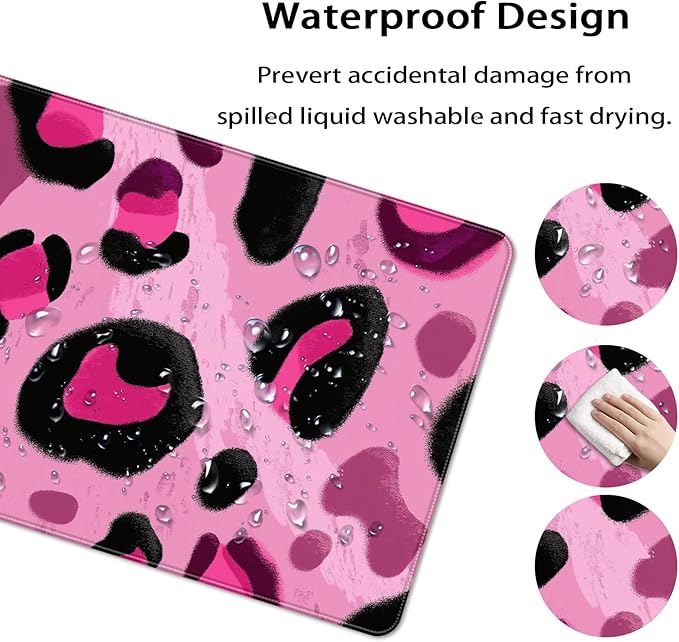 35.4 x 15.7 in, XXL Large Mouse Pad for Desk, Extended Keyboard Mouse Mat for Computer Office, Big Mouse pad with Stitched Edges, Gaming Pc-Pink and Black Leopard Print