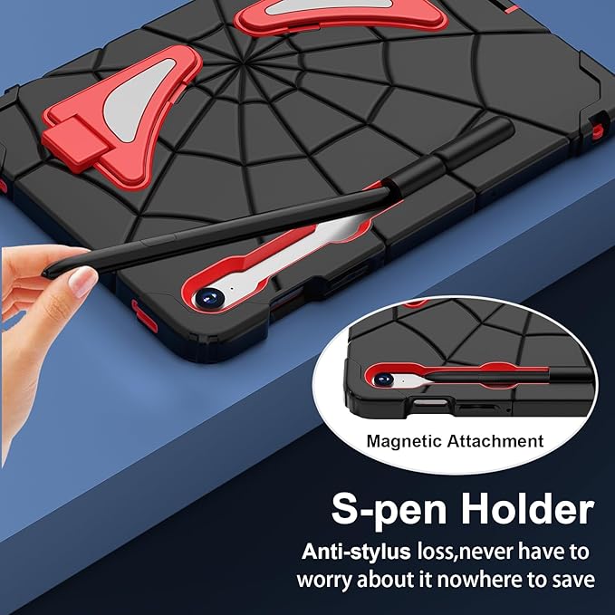 AKABEILA Compatible with Samsung Galaxy Tab S7/S8/S9/S9 FE 11 inch(2023) Tablet Case，Lightweight Shockproof Rugged Protective Cover with Kickstand for Kids Children Boys Babies Black Red