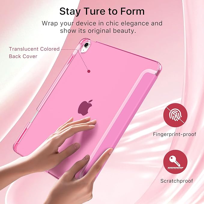 MoKo for iPad Air 11 inch Case (M4/M3/M2) 2026/2025/2024, iPad Air 5th/4th Gen 10.9 inch Case 2022/2020 with Pencil Holder, Slim Trifold Cover with Hard PC Translucent Back Shell, Peony