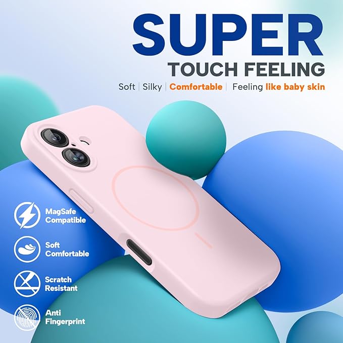 Miracase Magnetic for iPhone 16 Plus Case, [Soft Anti-Scratch Microfiber Lining], Compatible with MagSafe, Liquid Silicone Shockproof Drop Protection Phone Case for 16 Plus,Sand Pink
