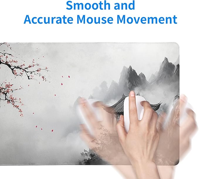 Watercolor Cherry Blossom Mouse Pad 31.5x11.8 Inch Full Desk Japanese Mousepad Large Non-Slip Rubber Base Waterproof Keyboard Mat with Stitched Edges for Gaming （Cherry Blossom Watercolor 1）