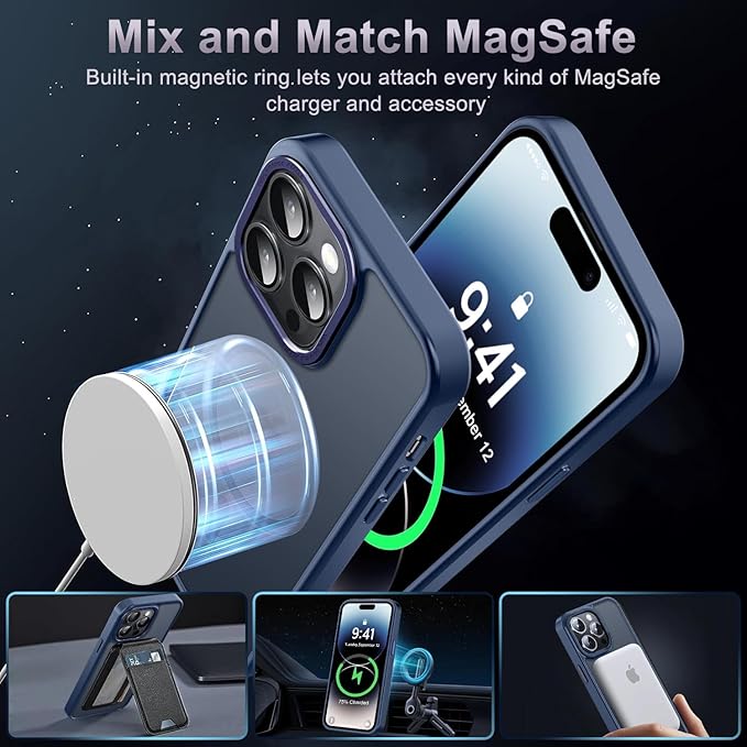 Newfuture Designed for iPhone 14 Pro Max Case with Magnetic [13 FT Military Drop Protection] [Compatible with Magsafe] Slim Translucent Matte Shockproof with Anti-Fingerprint Phone Case, Navy Blue