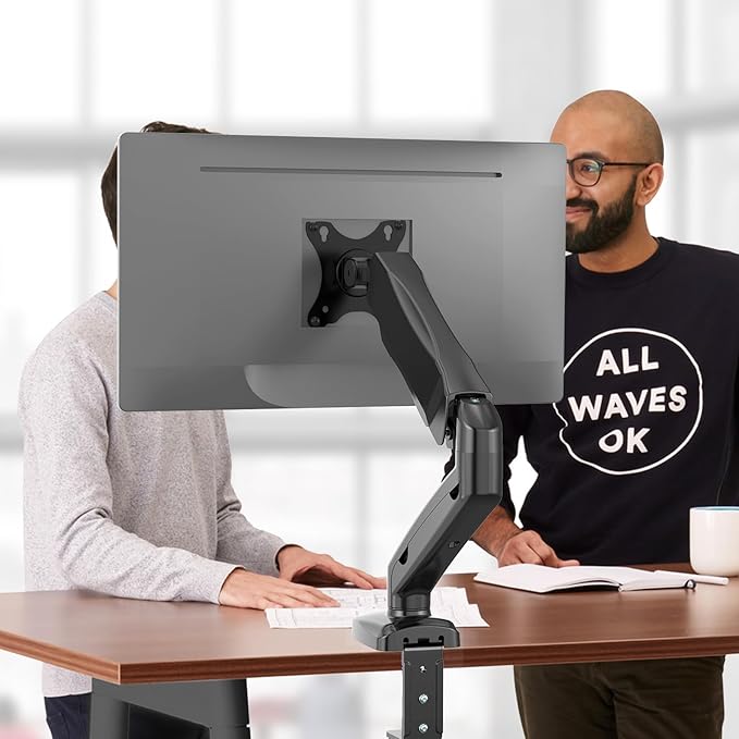 WALI Single Monitor Arm for 13-27 inch Screens, Adjustable Single Monitor Mount Holds 19.8lbs, Computer Monitor Stand for Desk, Clamp and Grommet Base, VESA 75/100mm (GSMP001), Matte Black