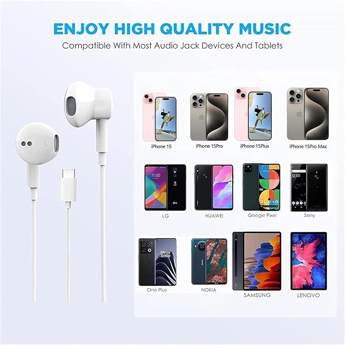 USB C Headphones for iPhone 17/16/15 Pro Max Plus Type C Earphones with Microphone & Remote Noise Cancelling Earbuds for iPhone 17/16/15 Pro, iPad, Galaxy S23/S22/S21/S20/Ultra Note 10/20