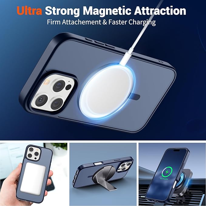 SUPFINE Magnetic for iPhone 16 Pro Case (Compatible with MagSafe) (Military Grade Drop Protection) Translucent Matte Shockproof Phone Cover,Dark Blue