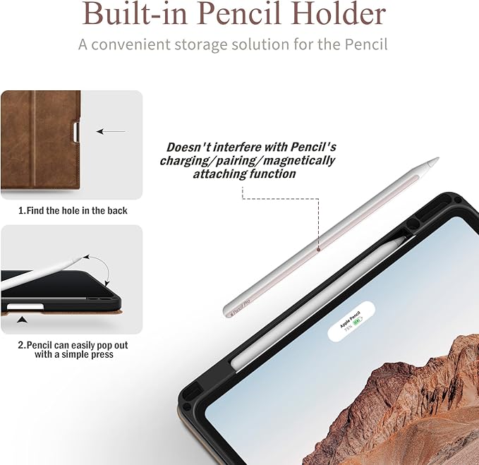 Antbox for iPad Pro 13 Inch Case M5 2025/M4 2024, Built-in Pencil Holder, Supports Pencil Pro/(USB-C), Auto Sleep/Wake Function PU Leather (Brown)