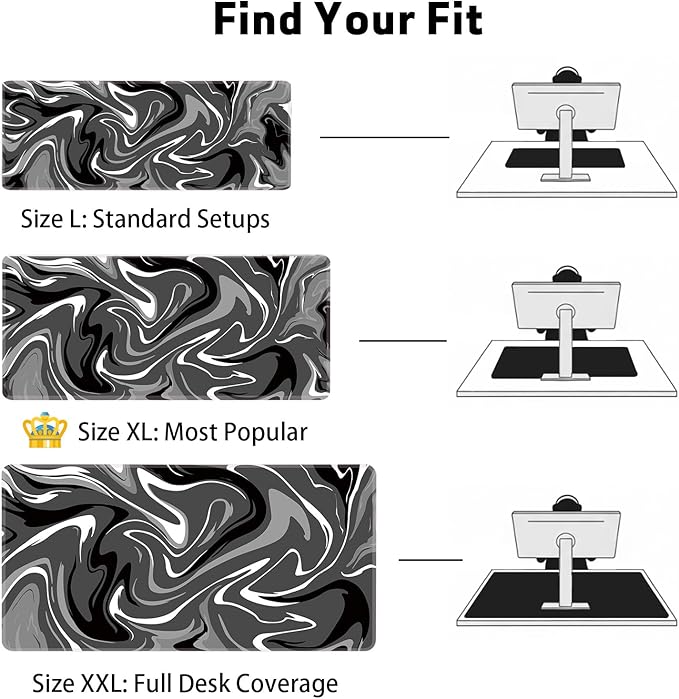Large Gaming Mouse Pad (31.5x11.8in) - Black & Grey Liquid Swirl Design, Abstract Fluid Art - Extended Desk Mat with Stitched Edges, Non-Slip Rubber Base for Esports and High DPI Sensor Tracking