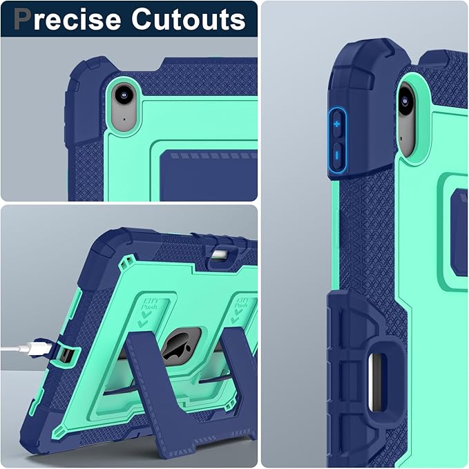 Kids Friendly Case for iPad Air 11 Inch M4 M3 M2 2026/2025/2024 Case with Pencil Holder & Shoulder Strap, Military Grade Shockproof Kickstand Hard Shell Protective Cover,Blue+Mint