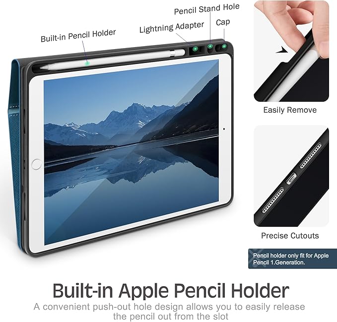 KingBlanc Case for iPad Air (3rd Generation) 10.5" 2019 / iPad Pro 10.5 inch 2017 Case with Apple Pencil Holder, Vegan Leather Smart Cover, Auto Sleep/Wake, Multi-Angle Folding, Blue