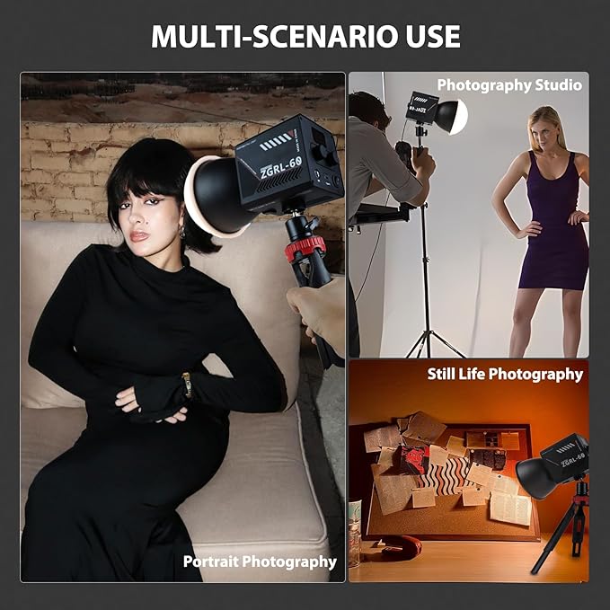 60W COB LED Video Light Handheld Portable with 8000 mAh Battery Dual-Color Photography Lighting Spotlight for Studio, Streaming, Phone Video, 2800K-6500K, 8 Lighting Effects, CRI ≥95