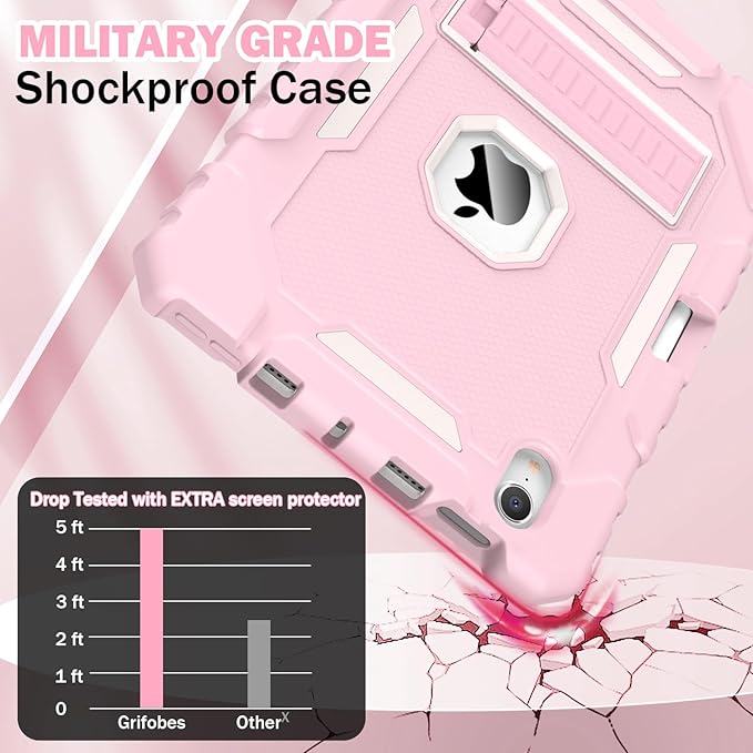 Grifobes Case for iPad mini 7 (A17 Pro) 2024 / Mini 6 2021 8.3 inch, Heavy Duty Shockproof Rugged Cover with Pencil Holder Stand, for I Pad Mini 7th/6th Gen 8.3" Case (Light Pink)