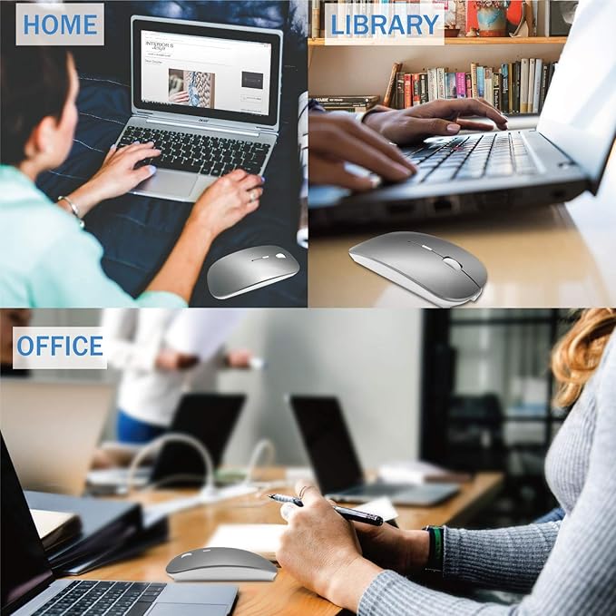 Bluetooth Wireless Mouse for MacBook Air Mac Pro Laptop Computer iPad Pad PC Laser Optical Rechargeable Mini Slim Silent Mouse Widely Used Desktop Hp iMac (Gray)