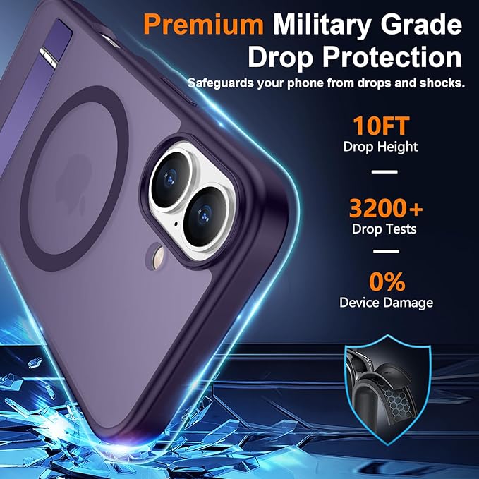 SPIDERCASE Magnetic for iPhone 16 Case,with [3 Stand Ways] [Military Grade Drop Protection] with Invisible Stand Shockproof Slim Phone Case for iPhone 16 6.1'',Purple