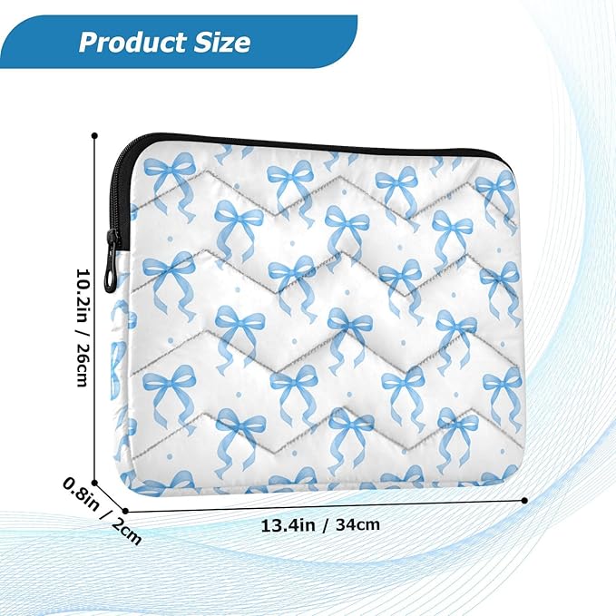 Laptop Case Sleeve, Blue Ribbon Bow Dots Pattern Shockproof Protective Computer Carrying Cover, Briefcase Handbags 13-13.3inch Laptop Sleeve Bag
