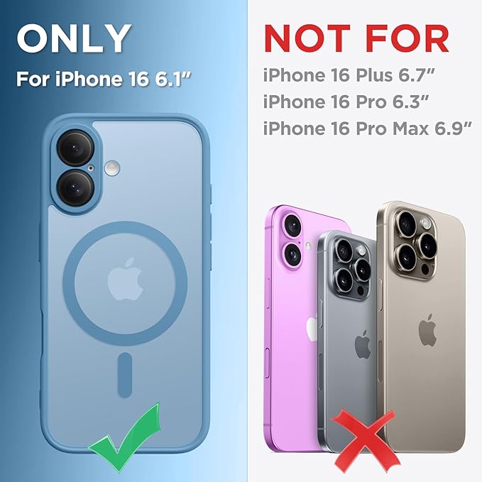 CAPRARO Magnetic Compatible with iPhone 16 Case, Upgraded [Full Camera Protection] [Compatible with MagSafe] Protective Translucent Matte Women Girl Phone Case Cover, Cloud Blue