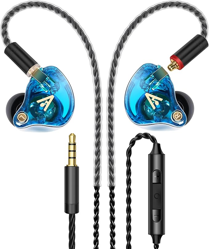 Vibes 202M Wired Earbuds - HiFi in Ear Monitor Headphones - Noise Isolating Ear Buds w/ Mic - Clear Sound, Deep Bass & Comfort-Fit Gaming Earphones - MMCX to 3.5mm & Silver Plated Cord, Carrying Case
