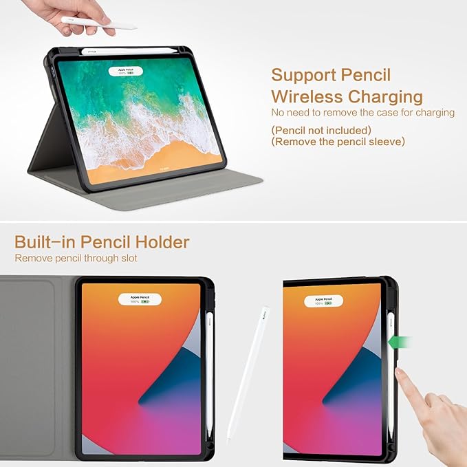 Vimorco for iPad Air 11 Inch Case M4 2026,for iPad Air 5th/4th Gen Cases 10.9-inch,for iPad Pro 11 Inch Case 4th/3rd/2nd/1st Generation 360 Degree Rotating Pencil Holder 4 Viewing Angles, Black Flower