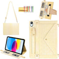 Shiny Case for iPad (A16) 2025 11"/iPad 10th Generation Handbag with Hand Strap, Techcircle Crossbody Iridescent Folio Stand Wallet Case with Pencil Holder+Card Slots+Shoulder Strap, Shiny Yellow