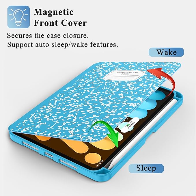 Supveco Case for iPad mini 7 (A17 Pro) 2024/iPad Mini 6 2021 8.3 Inch with Pencil Holder-[Auto Wake/Sleep],Slim Protective Case with Soft TPU Back Cover for iPad mini 7th/6th Generation-Sky