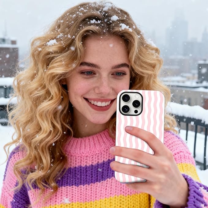 Magnetic for iPhone 13 Pro Max Case Cute Wavy Stripes Phone Case, Shockproof Slim TPU and Hard PC Protective Phone Cover Compatible with MagSafe Designed for Women Girls, Pink