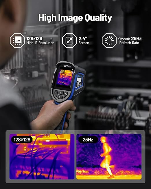 TOPDON TC004 Mini Thermal Imaging Camera, 240 x 240 TISR Resolution, 15-Hour Battery Life, 128 x 128 IR Resolution, 25Hz Handheld Infrared Camera with High/Low Temp Alerts, Auto Shutdown- Blue