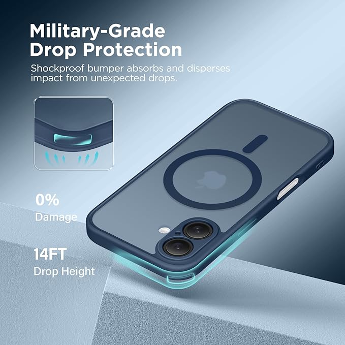 CAPRARO Magnetic Compatible with iPhone 16 Case, Upgraded [Full Camera Protection] [Compatible with MagSafe] Protective Translucent Matte Women Girl Phone Case Cover, Ocean Blue