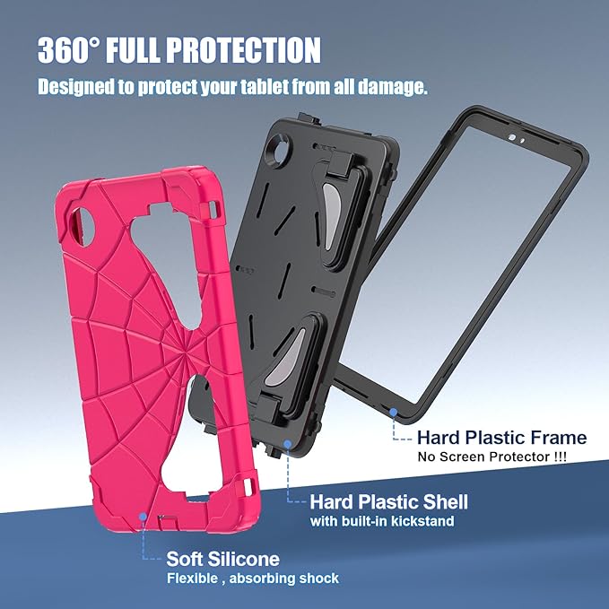 AKABEILA Compatible with Samsung Galaxy Tab A11 2025 8.7 inch Tablet Case，Lightweight Shockproof Rugged Protective Cover with Kickstand for Kids Children Boys Babies Strawberry Black