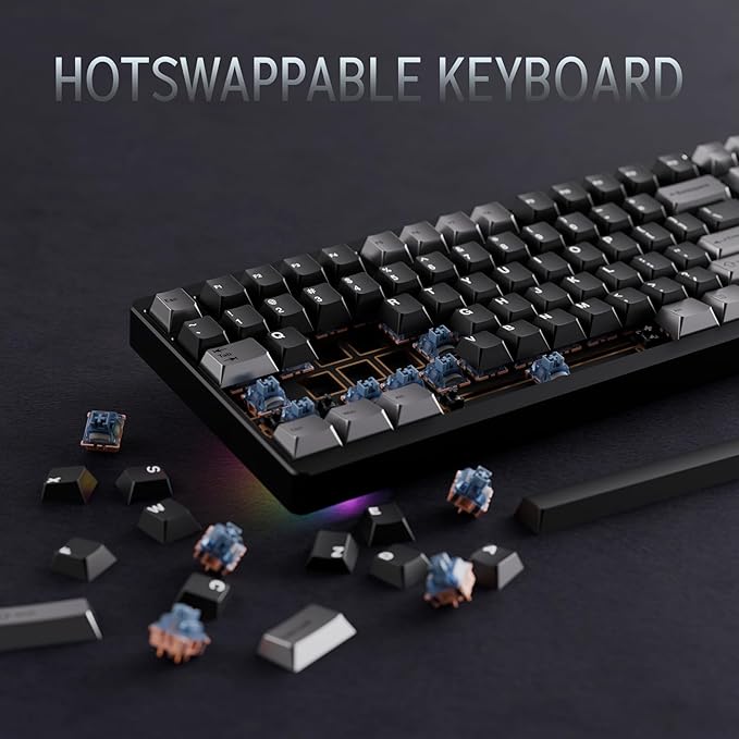 OOCTPK Wireless Mechanical Keyboard, Chilkey ND104 Gaming Keyboard with LCD Screen, 104% Hot Swappable Custom Keyboard with Knob, RGB Backlit, Bluetooth 5.4/2.4GHz/USB-C, Full-Aluminum, PC/Mac Support