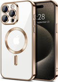 Hython Magnetic Clear for iPhone 15 Pro Case with Camera Lens Protector [Compatible with MagSafe] Luxury Plating Edge Slim Soft TPU Cover Protective Phone Case for iPhone 15 Pro 6.1", Desert Brown