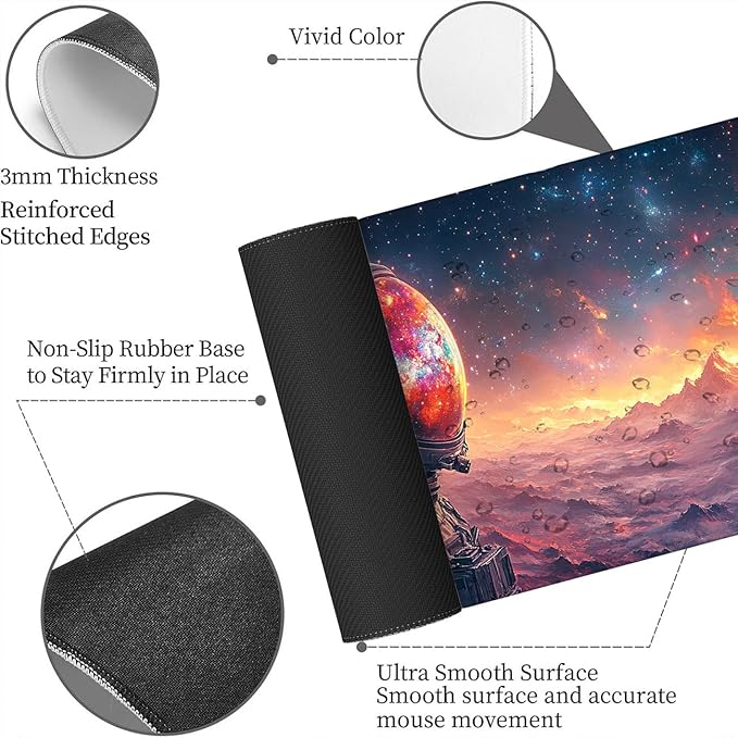 Astronaut Mouse Pad Large Space Galaxy Planet Colorful Mousepad XL Large Gaming Mouse Pad Laptop Keyboard Mat Desk Pad Ideal for Office, Home, or Remote Work 31.5x11.8 Inch