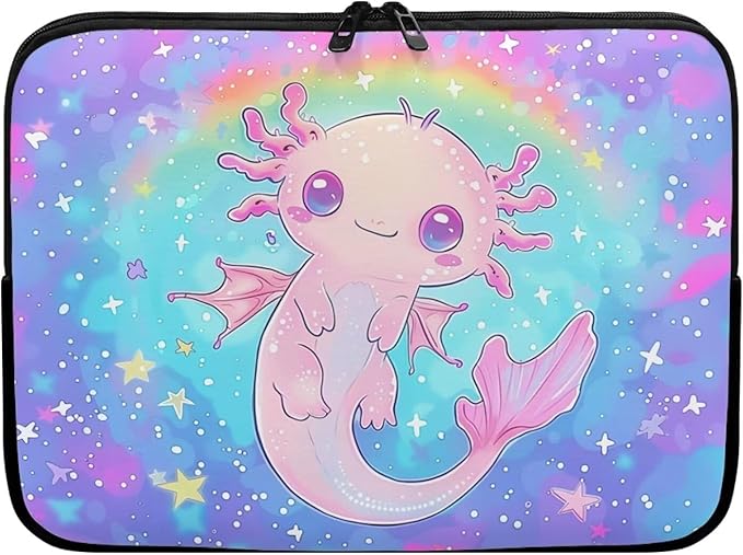 Cute Axolotl Laptop Sleeve for Teen Girls - 13 inch Rainbow Laptop Accessory with Versatile Uses - Ideal Gifts for Holidays - Galaxy Purple