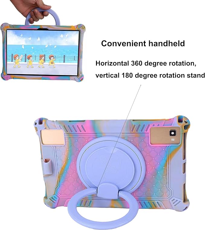 Tablet Case for TCL Tab 10 5G 10.1 Inch/TCL Tab 10S 9081X/9080G,Soft Anti-Stress Silicone Case with Rotate Stand/Pencil Holder/Shoulder Strap/Pen for TCL Tab 10.1 Inch (Colorful Purple)