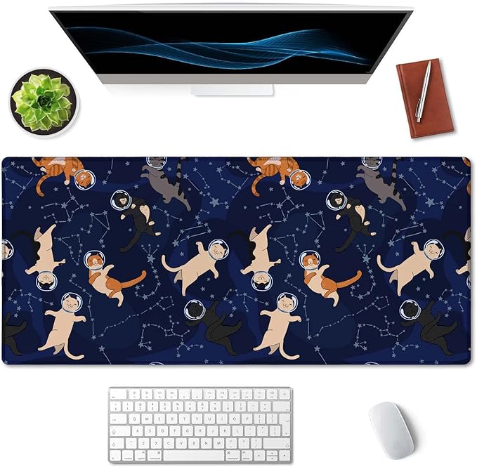 SSOIU Cute Cats & Constellations Desk Mat - Extra Large, XXL Gaming Mouse Pad, 35.5" x 15.7"